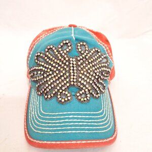 Olive & Pique Baseball BLING WING Cap Hat Red Distressed Rhinestone Snapback